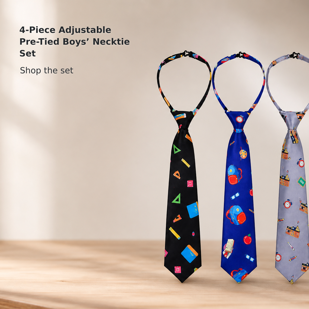 4-Pack Boys’ Pre-Tied Adjustable Ties