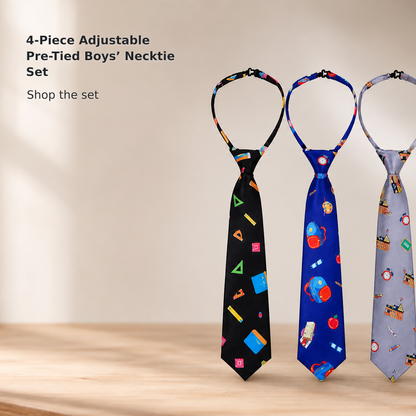 4-Pack Boys’ Pre-Tied Adjustable Ties