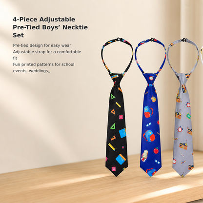 4-Pack Boys’ Pre-Tied Adjustable Ties