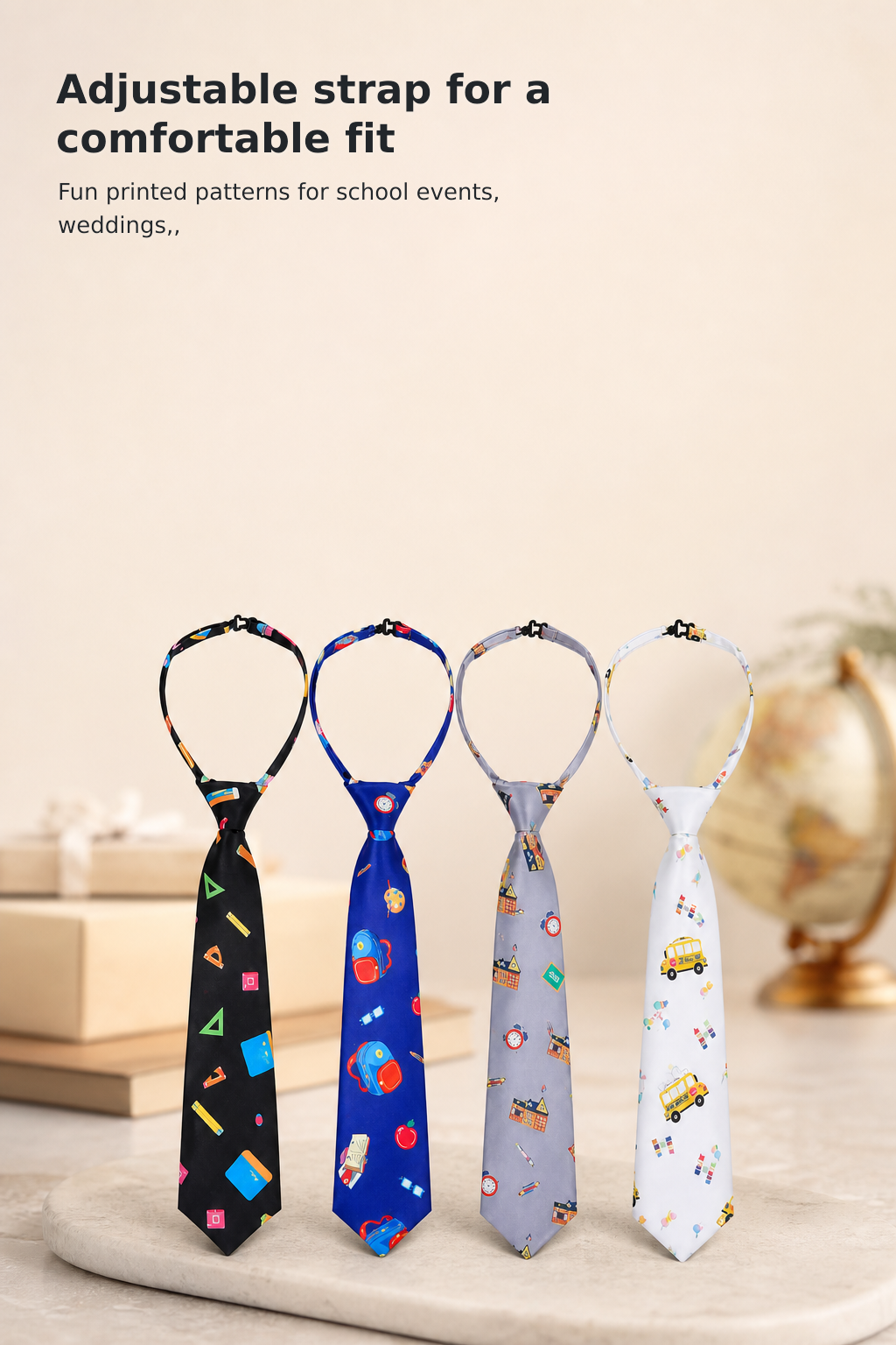 4-Pack Boys’ Pre-Tied Adjustable Ties